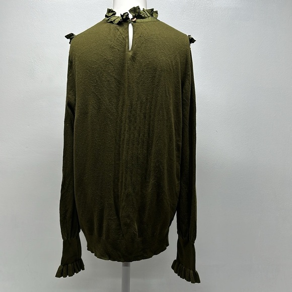 Ted Baker Taytiee Sweater Top Ruffle Frill Bib High Neck Silk Front Green US 6 8 - Picture 5 of 10